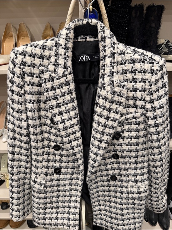 Zara Jackets & Blazers - Zara Black & White Tweed Double-Breasted Blazer
